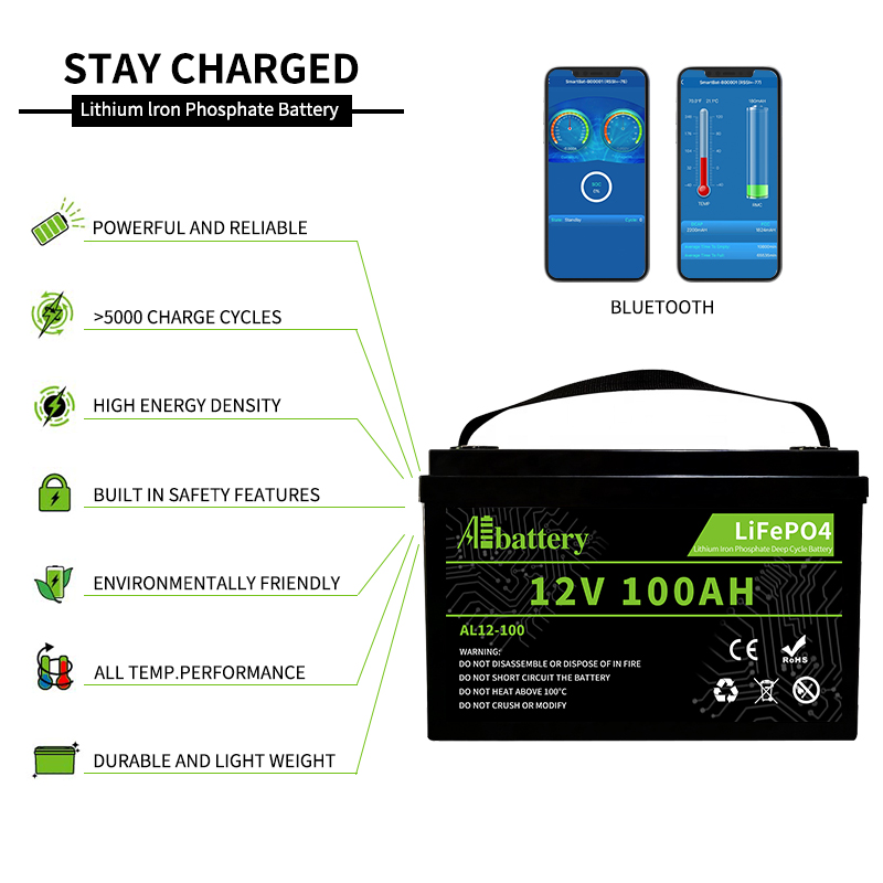 12V 100Ah lithium ion battery Deep cycle lifepo4 battery for solar campe rv battery